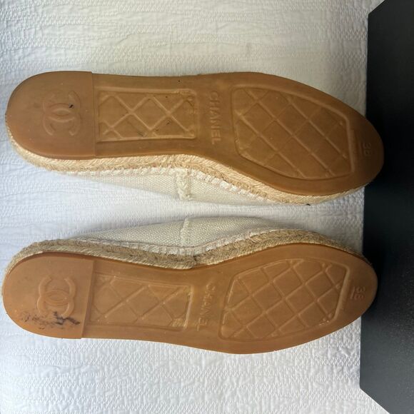 CHANEL Espadrilles Linen Black & Cream/Beige With Box And Dust Bags - Picture 10 of 12